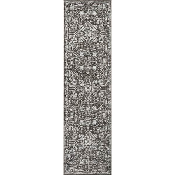 Dazzle Disa Vintage Distressed Oriental Medallion Grey 2 ft. 7 in. x 9 ft. 10 in. Runner Area Rug