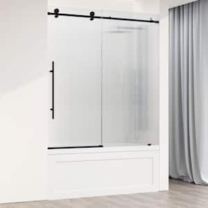 Elan E-Class 56 to 60 in. W x 66 in. H Sliding Frameless Tub Door in Matte Black with 3/8 in. (10mm) Fluted Glass