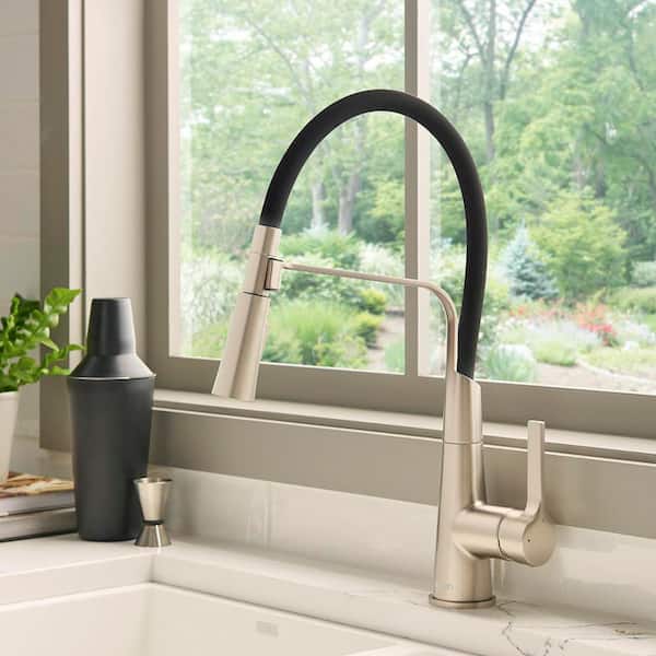 Carina Brushed Nickel Stainless 17.5 in. H Soft Flexible Pull Down Sprayer Kitchen Faucet with 360° Spout Swivel