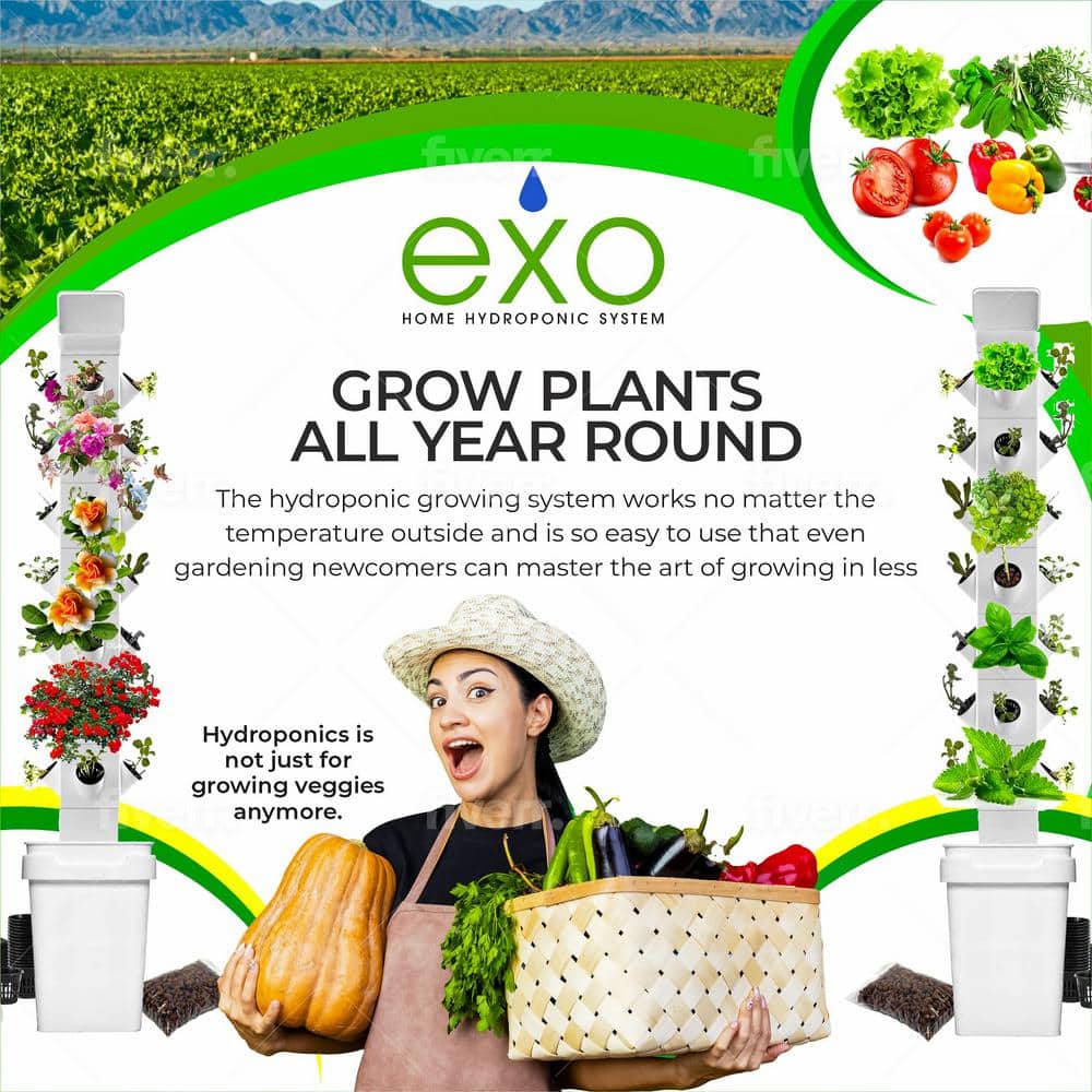 White 24-Plant Vertical Hydroponic Garden Tower System