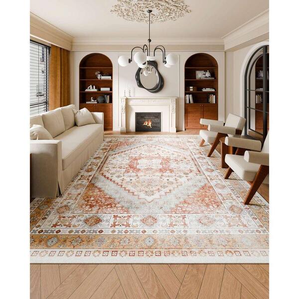 SKYSHALO Vintage 9 x 12 ft. Area Rug, Washable, Non-Slip, Tear