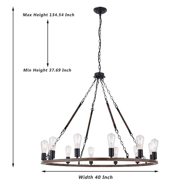 Vanity Art Beziers 12-Light Darkwood/Black Wagon Wheel Chandelier