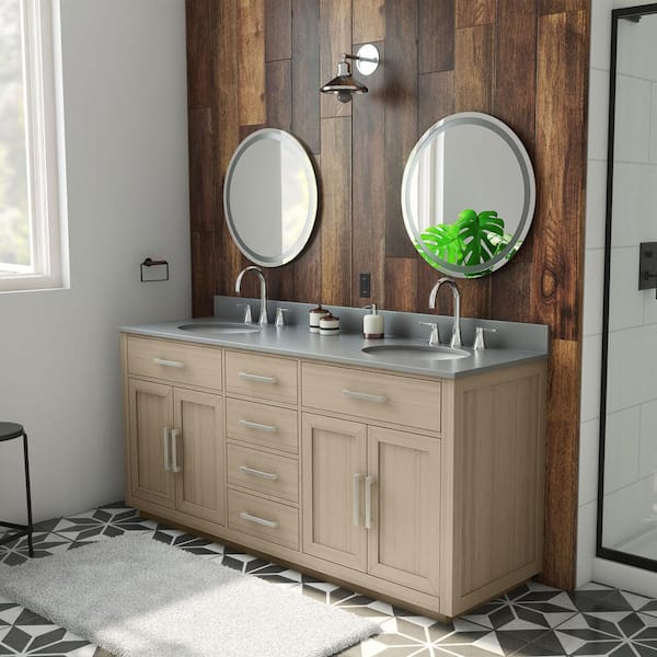 Dexterity 72 in. W x 22 in. D x 34 in . H Oak Vanity with Oval Undermount Sinks - Light Oak with Gray Top