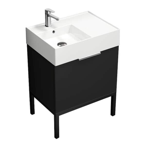 Nameeks Derin 23.6 in. W x 17.3 in. D x 34.64 in. H Modern Bathroom Vanity in Matte Black With White Ceramic Top