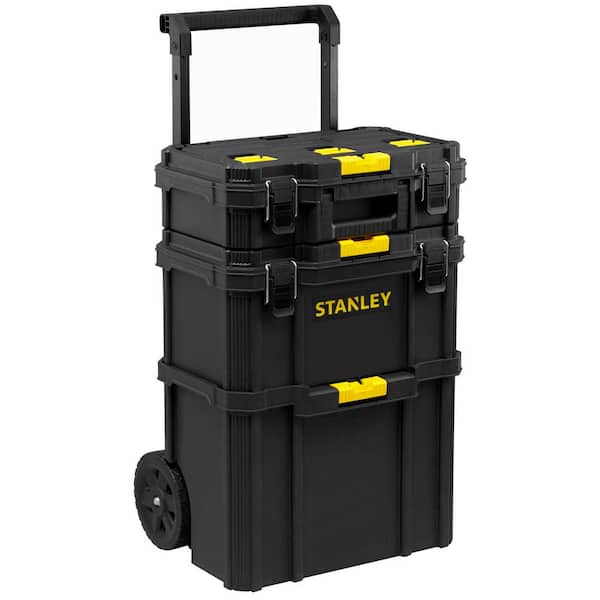 Stackable Rolling Tool Box Organizer with Telescopic Comfort Grip Handle –  Mobile Upright Rigid Tool Chest with Wheels and Drawers by Stalwart