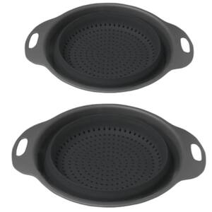 Black Collapsible Silicon Kitchen Colanders Set of 2