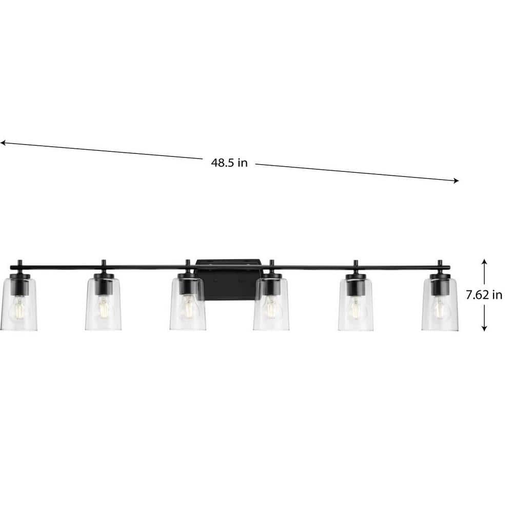 Adley 48.5" Matte Black 6-Light Vanity Fixture with Clear Glass Shades