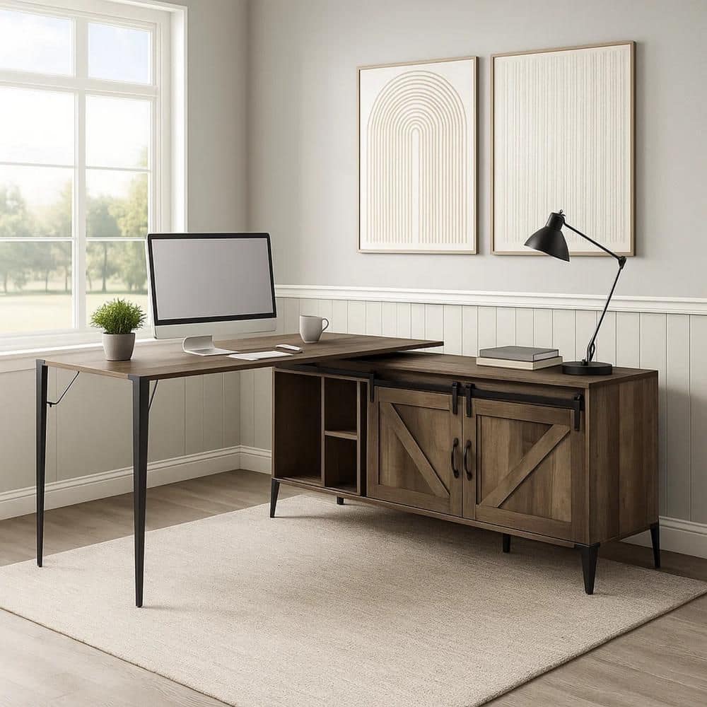Benjara 65 in. Rectangular Brown Wood Top 0-Drawer Writing Desk with ...