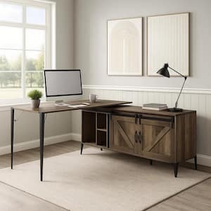 FUFU&GAGA 68.5 in. W L-Shaped White Writing Desk Adjustable Height