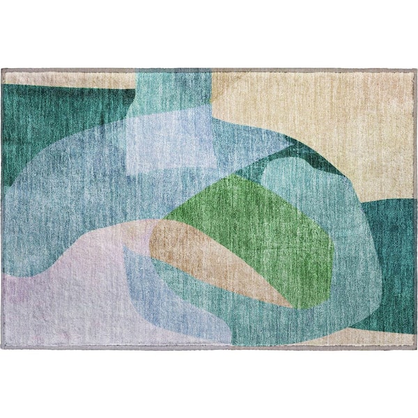 Mayfield Premium Machine Washable Abstract AMF2058 Green 2 ft. x 3 ft. Accent Rug