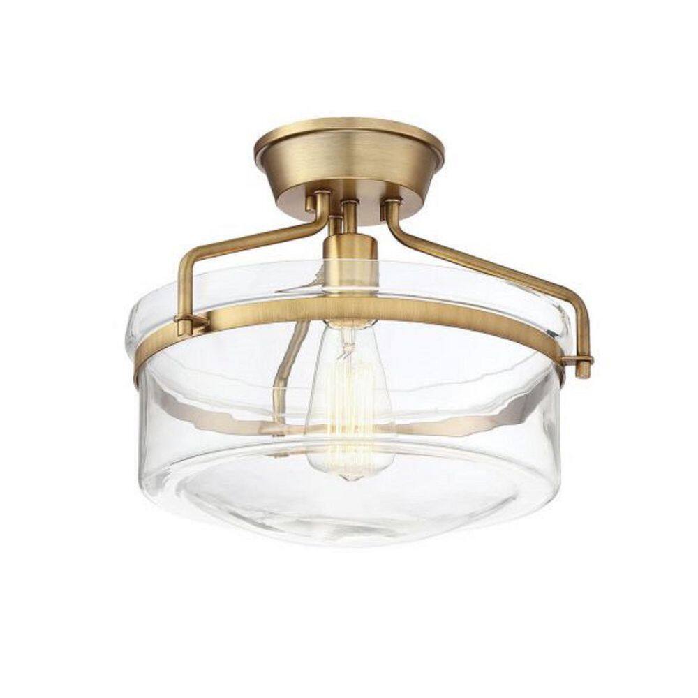 Meridian 13" Natural Brass and Clear Glass Semi-Flush Ceiling Light