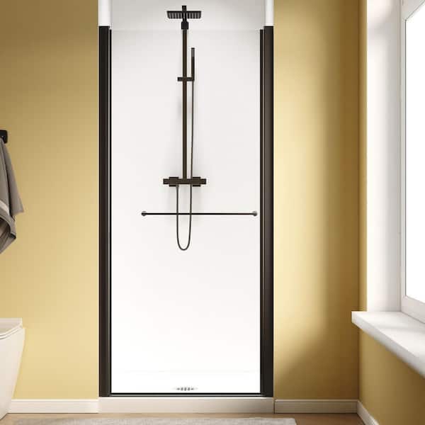 34 to 36 in. W x 72 in. H Pivot Frameless Shower Door in Matte Black Finish with 1/4 in. (6mm) Clear Glass