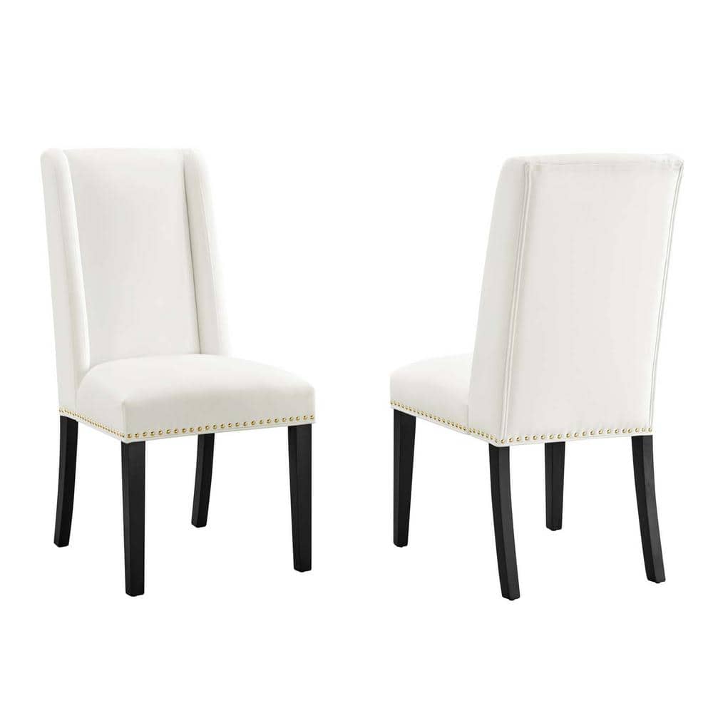 Elegant White Velvet Upholstered Side Chair with Wood Frame