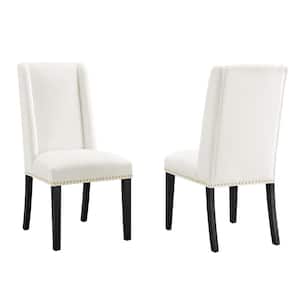 Baron White Performance Velvet Nailhead Trim Dining Side Chairs (Set of 2)