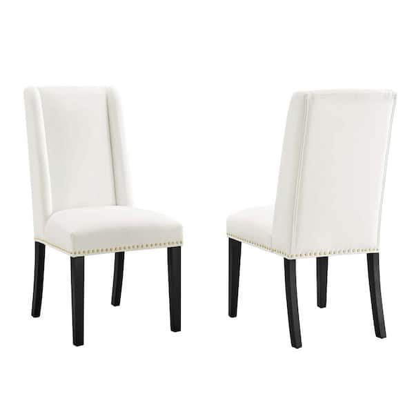 MODWAY Baron White Performance Velvet Nailhead Trim Dining Side Chairs (Set of 2)