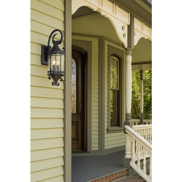 HINKLEY - Casa 3-Light Olde Black With Clear Seedy Glass Hardwired Outdoor Wall Lantern Sconce