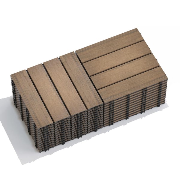 Oak Brown DIY 1 ft. x 1 ft. All-Weather Outdoor Wood-Plastic Interlocking Patio Deck Tiles Garage Floor Tiles (22-Pack)