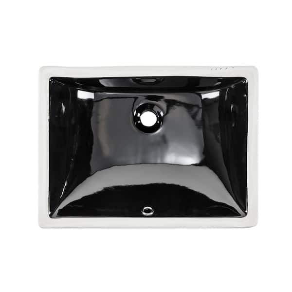 IPT Sink Company Rectangular Glazed Ceramic Undermount Bathroom Vanity Sink in Black