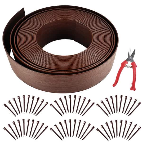 120 ft. W x 5 in. D x 1 in. H Polyethylene Landscape Edging Kit, Include 60 Durable Spikes, Brown