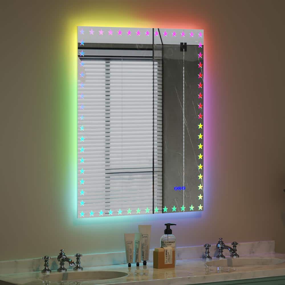 40 in. W x 32 in. H Rectangular Frameless Anti-Fog RGB Light Wall Bathroom 