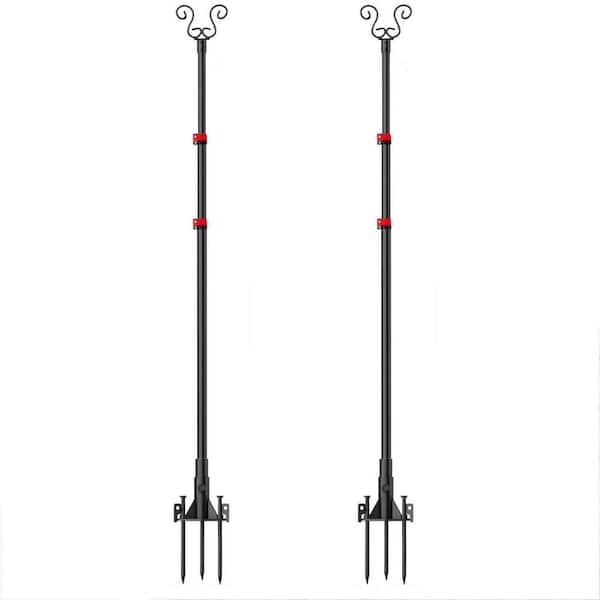 Unbranded 120 in. Black String Light Poles, Adjustable Shepherds Hook, Outdoor Light Poles for Lawn, Patio, Parties (2-Pack)