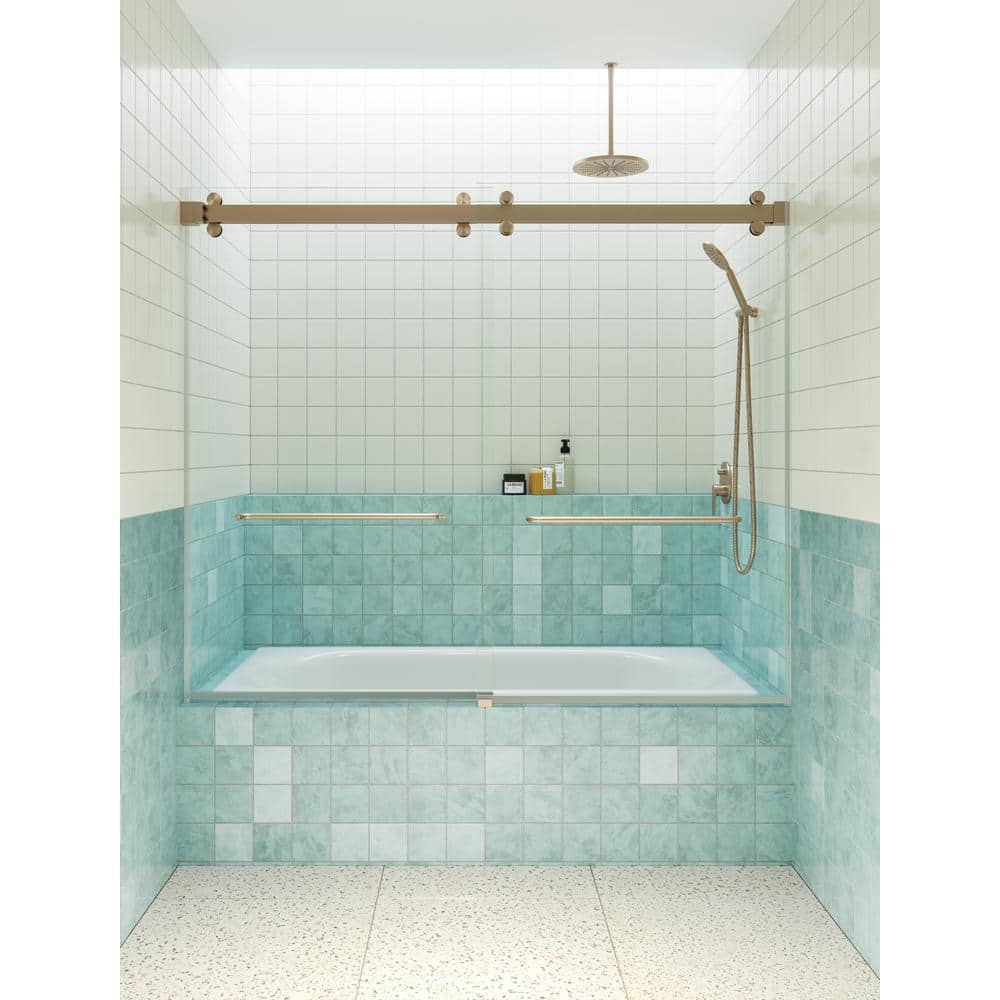 Polaris 60'' Frameless Brushed Bronze Sliding Bathtub Door