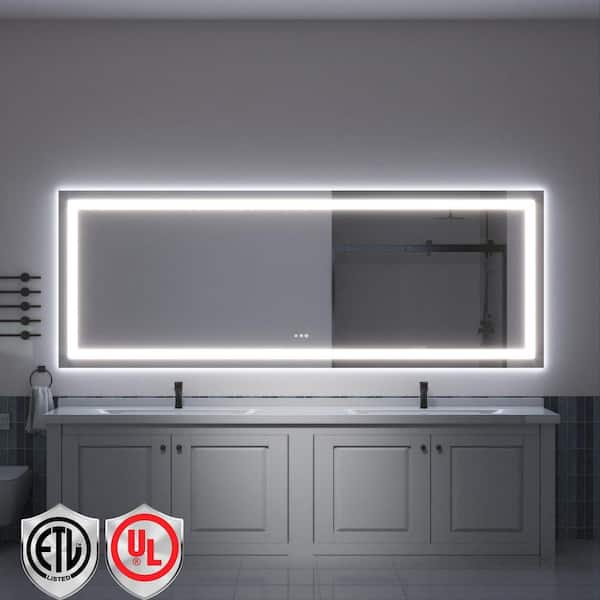 110 in. W x 40 in. H Rectangular Frameless LED Light Anti-Fog Bathroom Wall Mirror with Backlit and Front Light