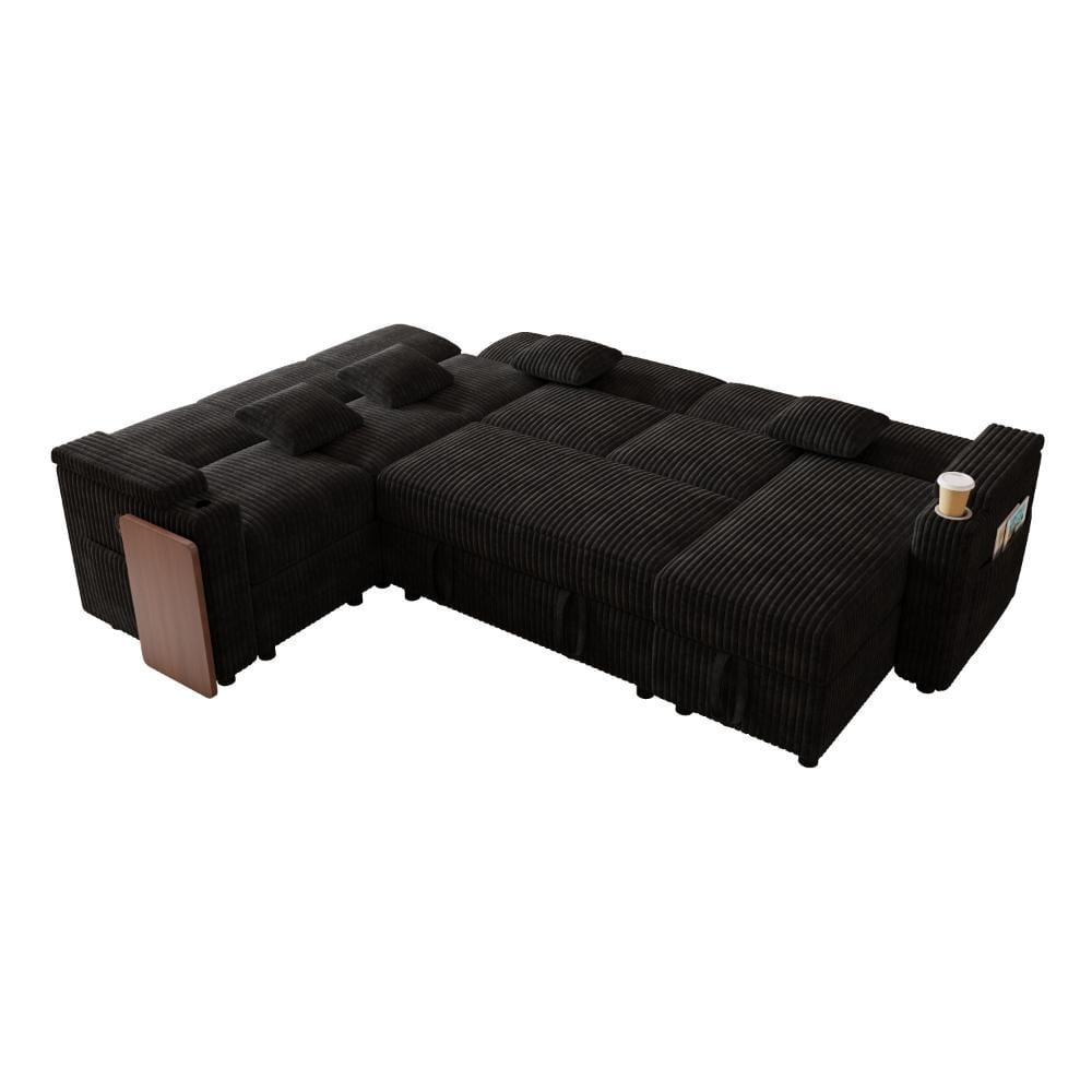 100 in. Black Corduroy Sofa Bed with USB Ports, Cup Holder & Storage, U-Shape Sleeper Sectional price history on PriceWatchPro