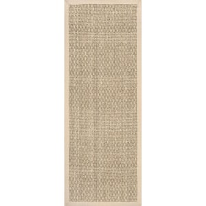 Hesse Checker Weave Seagrass Natural 2 ft. 6 in. x 10 ft. Indoor/Outdoor Runner Patio Rug