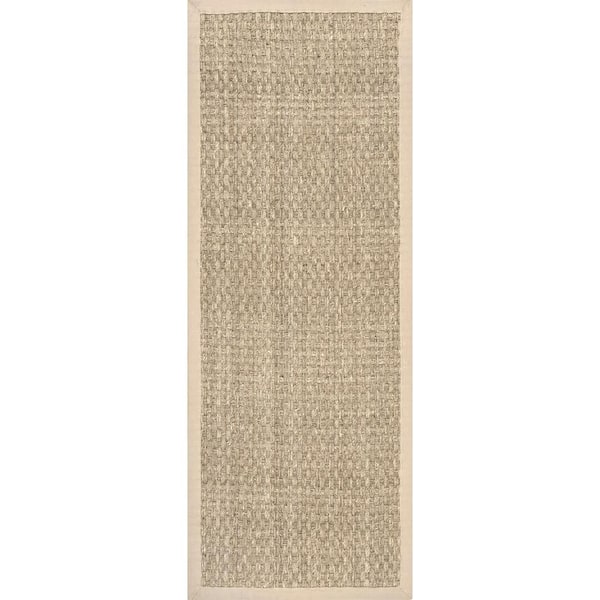 nuLOOM Hesse Checker Weave Seagrass Natural 2 ft. 6 in. x 10 ft. Indoor/Outdoor Runner Patio Rug