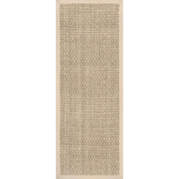 Hesse Checker Weave Seagrass Natural 2 ft. 6 in. x 12 ft. Indoor/Outdoor Runner Patio Rug