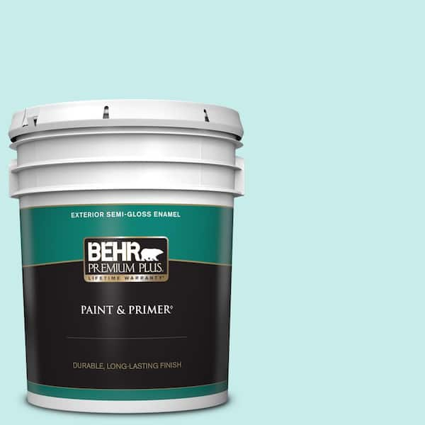 BEHR PREMIUM PLUS 5 gal. #P460-1 Morning Sky Semi-Gloss Enamel Exterior Paint & Primer