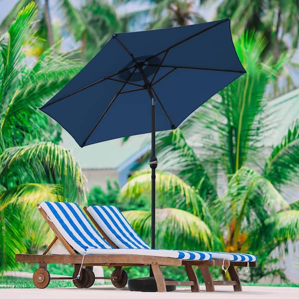 7.5 ft. Aluminium Market Tilt Patio Umbrella in Blue with Base