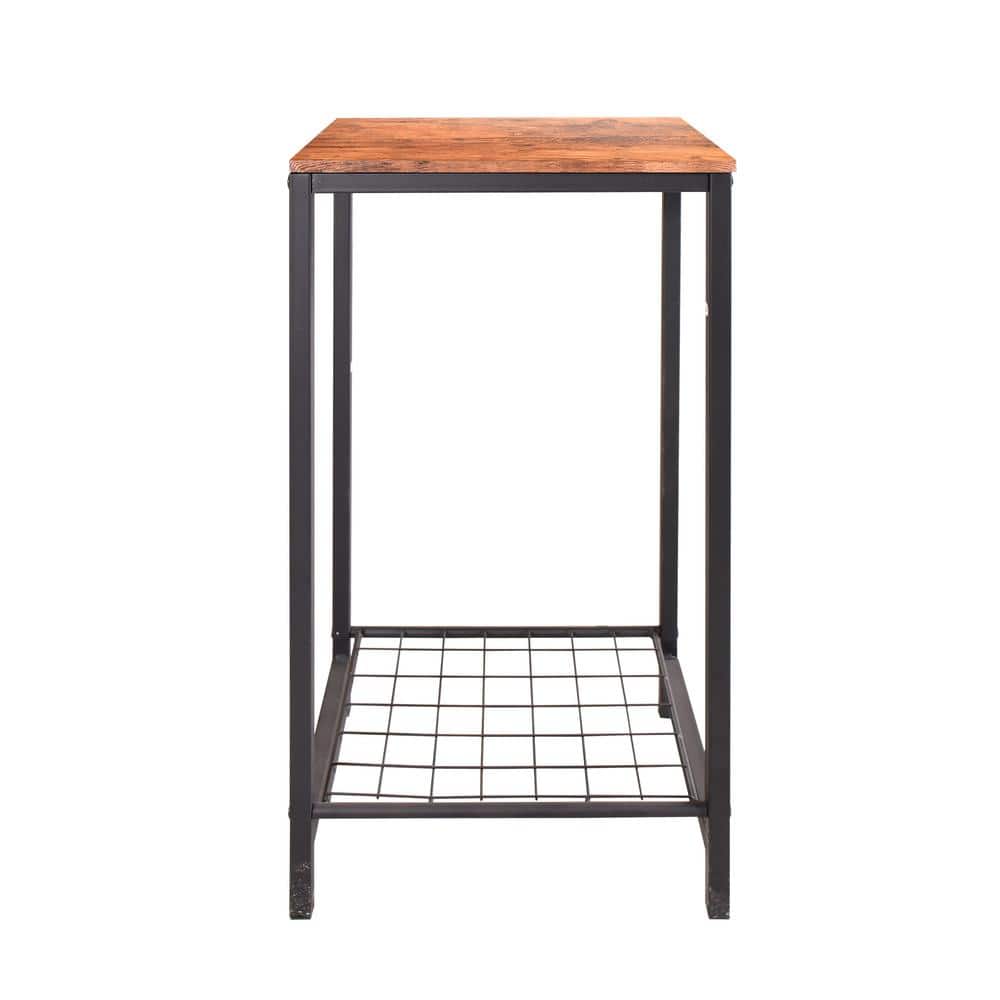 Black Metal 2-Tier Outdoor Side Table, Rustic Brown Top
