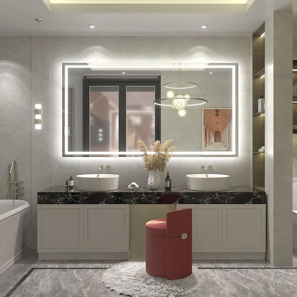 66 in. W x 36 in. H Rectangular Frameless Front and Back LED Lighted Anti-Fog Tempered Glass Wall Bathroom Vanity Mirror