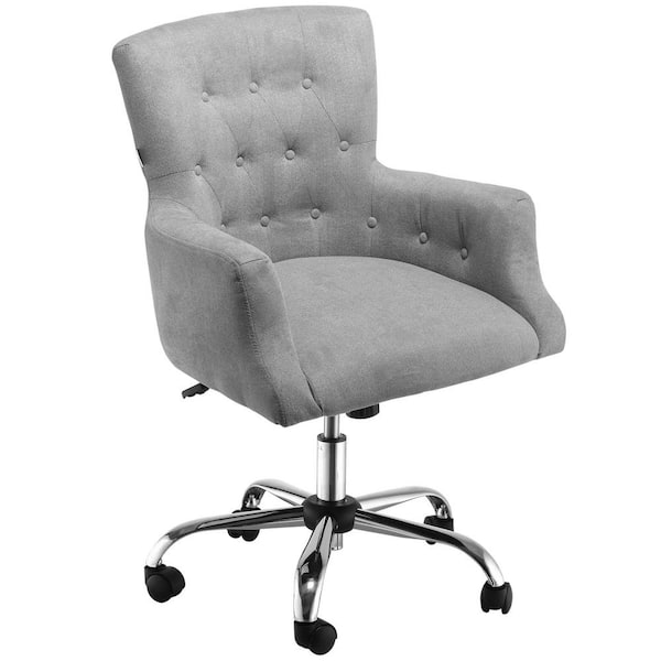 HOMCOM Gray, Mid Back Modern Home Office Chair with Tufted Button Design  and Padded Armrests, Swivel Computer Desk Chair 839-078LG - The Home Depot