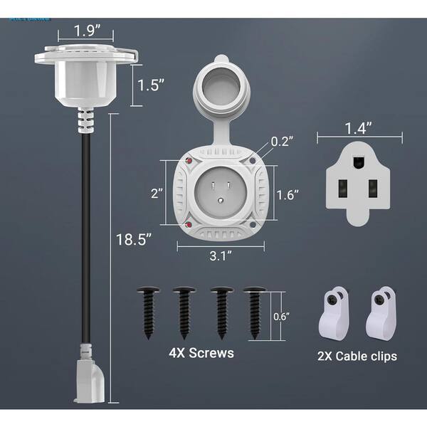 MICTUNING 15A AC Port Plug With 20 Inch Cord - Waterproof Power Outlet With Hole Saw