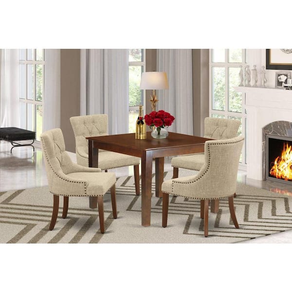 East West Furniture 5-Piece Mahogany Finish Solid Wood Top - Square Dining Room Set - Seats 4