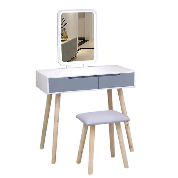 Karl home Modern Bedroom Vanity Table Set with Adjustable Brightness Mirror