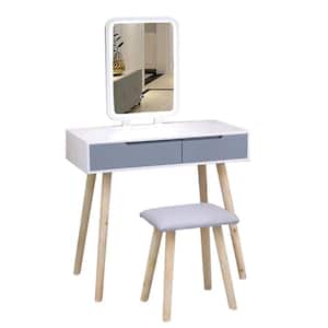 Modern Bedroom Vanity Table Set with Adjustable Brightness Mirror
