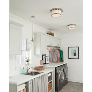 Baskin 10 in. W 1-Light Polished Nickel Pendant Contemporary Clear Glass Bell Shaped Pendant with Adjustable Gray Cord