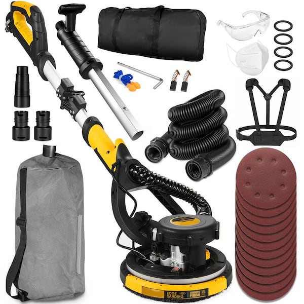 Drywall Sander with Vacuum Attachment, Auto Dust Collection, 7-Speed 900-1800RPM, LED Light, Labor-Saving Strap