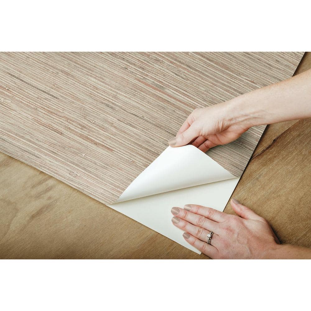 Pink and Taupe Faux Grasscloth Peel and Stick Wallpaper Roll