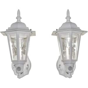 2-Light White Motion Activated Outdoor Integrated LED Wall Mount Sconce