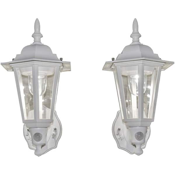 Maxsa 2 Light White Motion Activated Outdoor Integrated Led Wall Mount Sconce 49719 2pack The Home Depot - Motion Activated Outdoor Wall Light Home Depot