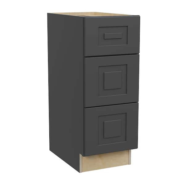 Home Decorators Collection Grayson Deep Onyx Painted Plywood Shaker Assembled Drawer Base Kitchen Cabinet Soft Close 12 in W x 24 in D x 34.5 in H