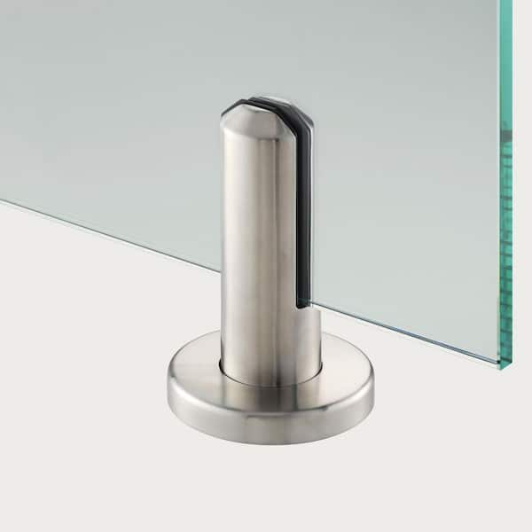 3.8 in. in Diameter x 6.4 in. H Silver Stainless Steel Round Baseplate Glass Railing Spigot for 1/2 in. Glass Thickness