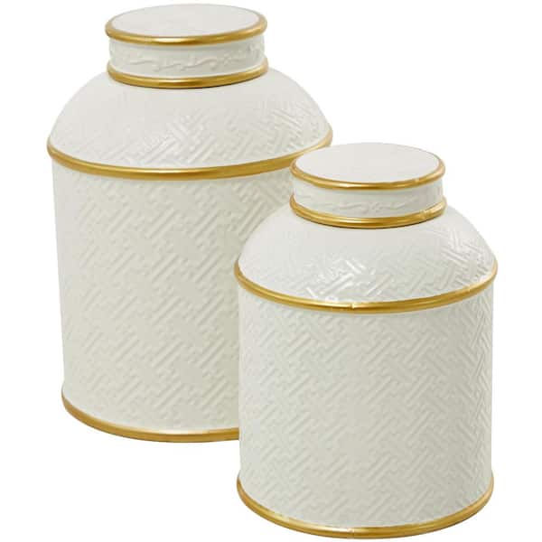 Monroe Lane Farmhouse Ceramic Decorative Jars - Set of 2, White