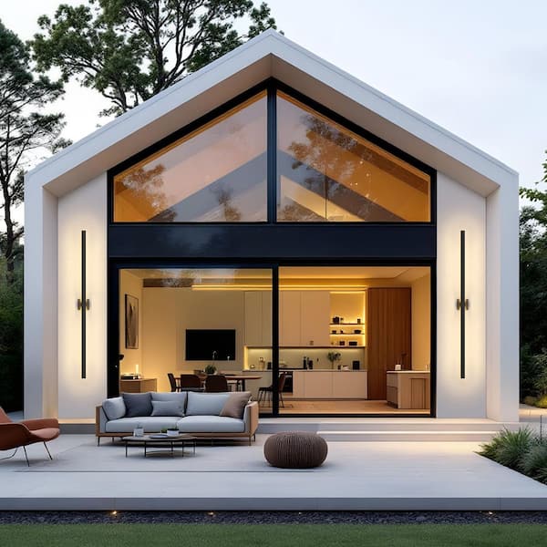 63 in. Black Modern Linear LED Outdoor Wall Lantern Sconce with Frosted Glass Shade