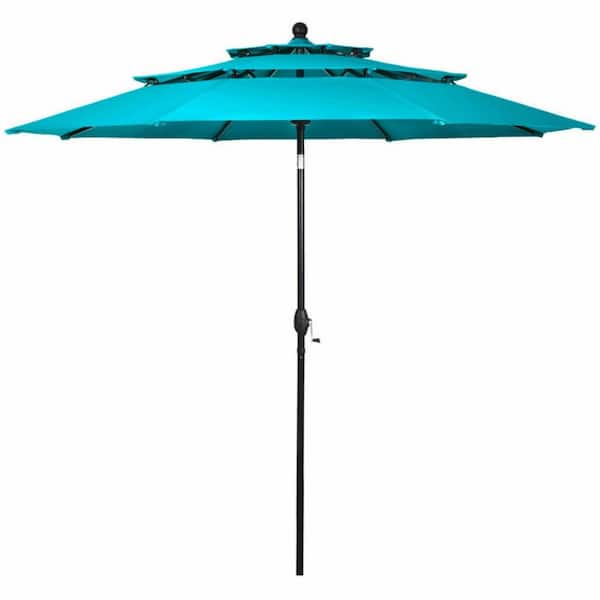 Kadehome 10 ft. 3-Tier Market Patio Umbrella Crank and Tilt Outdoor Umbrella in Turquoise
